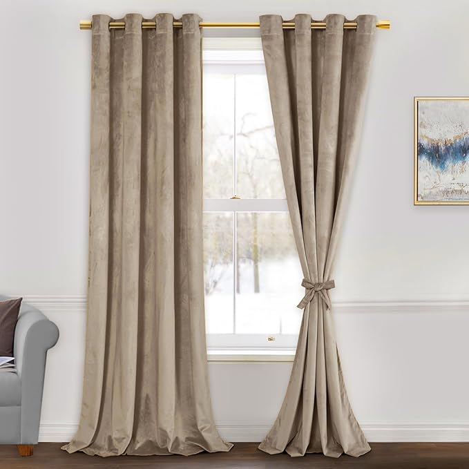 JIUZHEN Taupe Velvet Curtains 96 inches by JIUZHEN