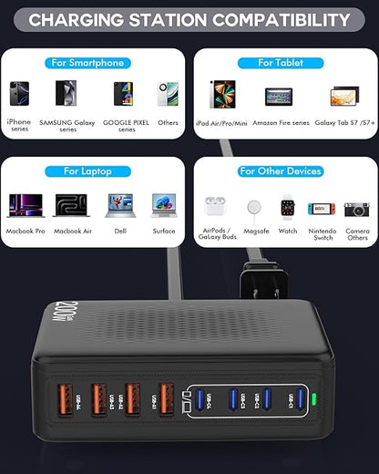USB C Charger Block, 200W 8 Port USB C Charging Station, GaN Type C & A Charger - Image 7