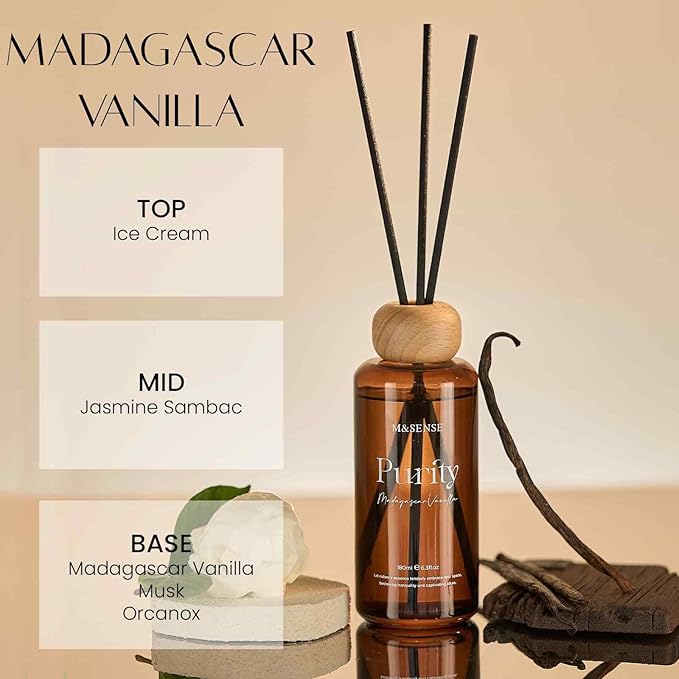 M&SENSE Madagascar Vanilla Reed Diffuser Set: 6.3 fl oz Non-Toxic Aroma Set - Image 2