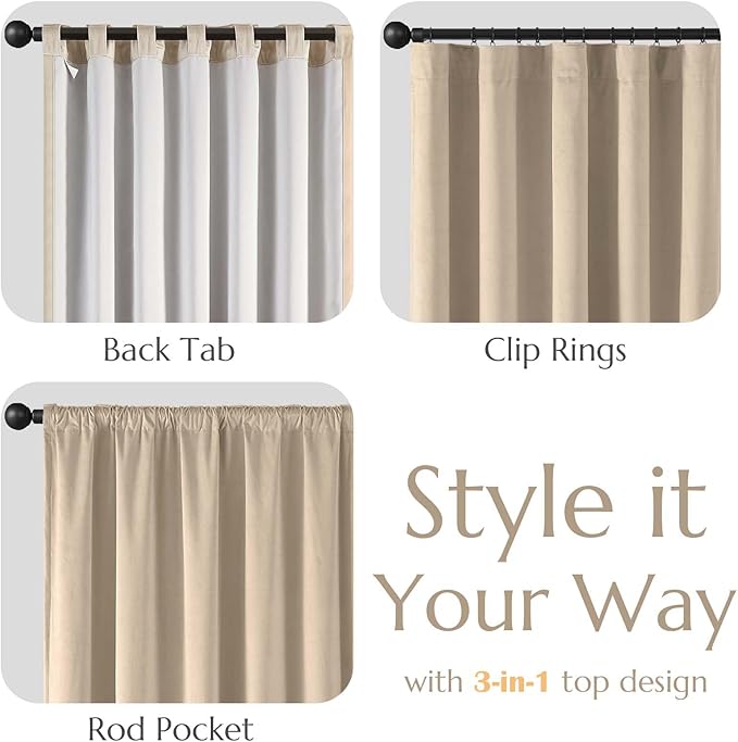 Lazzzy Cream Velvet Extra Long Curtains 108 Inches Long Blackout Thermal - Image 9