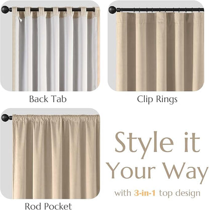 Lazzzy Cream Velvet Extra Long Curtains 108 Inches Long Blackout Thermal - Image 9
