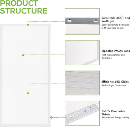 hykolity 2x4 FT LED Flat Panel Troffer Light, CCT Selectable 4000K-5000K-6500K - Image 2