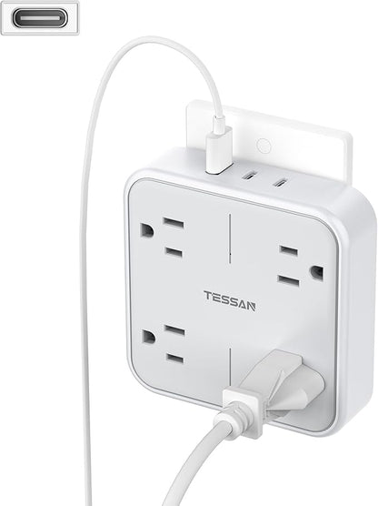 Multi Plug Outlet Extender, TESSAN 4 Outlet Splitter 3 USB Wall Charging Ports by TESSAN