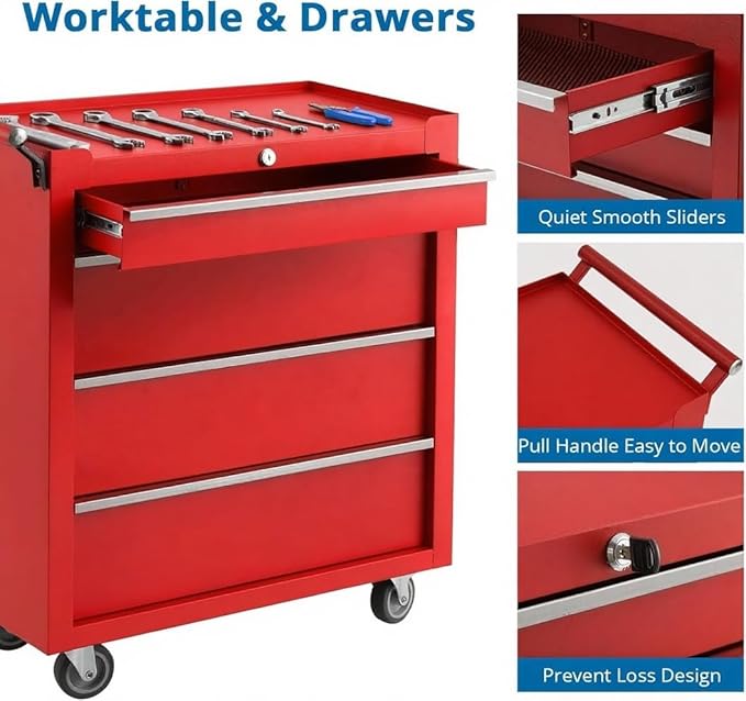IDEALHOUSE Rolling Tool Chest, 4 Drawers Tool Storage Cabinet, Toolbox - Image 8