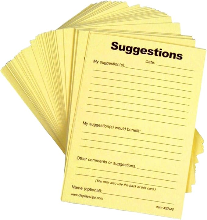 Displays2go SN46 Suggestion Form Pads, 4x6-Inch Sheets, 1000 Comment Forms Total by Displays2go