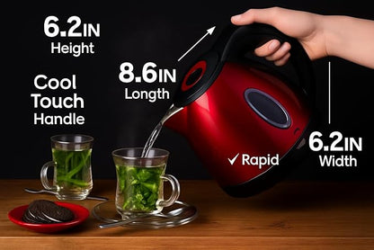 Moss & Stone 1.2L Stainless Steel Small Electric Kettle Red Color, Cordless - Image 6