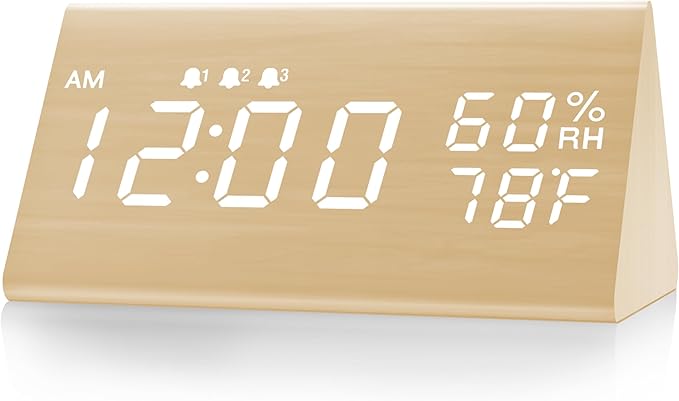 JALL Digital Alarm Clock, with Wooden Electronic LED Time Display, 3 Alarm by JALL
