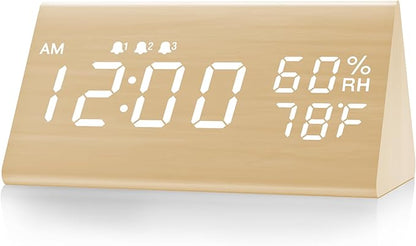 JALL Digital Alarm Clock, with Wooden Electronic LED Time Display, 3 Alarm by JALL