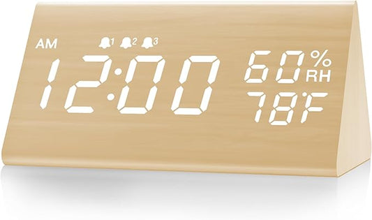 JALL Digital Alarm Clock, with Wooden Electronic LED Time Display, 3 Alarm by JALL