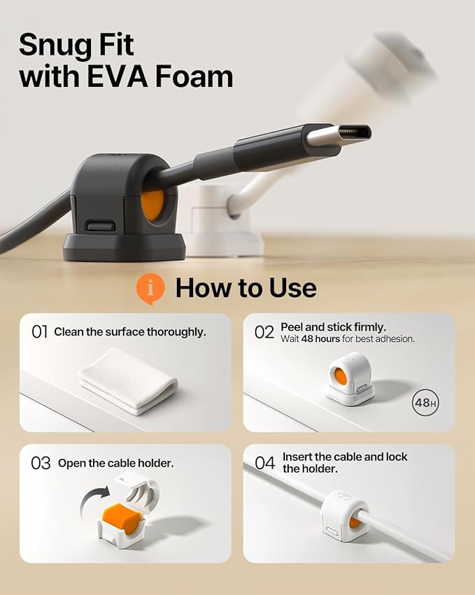 6 Pack Sinjimoru Magnetic Cable Clips, Compact Size Cord Organizer & Cable - Image 7