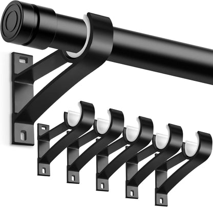 TOKPLNU Curtain Rod Bracket, Black 6 Pack Curtain Rod Holders Heavy Duty Curtain Rod Hooks Hangers for 1 Inch Drapery Rods, Single Curtain Rod Hanging Brackets for Wall