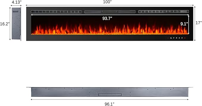 CharaVector 100 inch 750W/1500W Electric Fireplace Inserts - Image 3