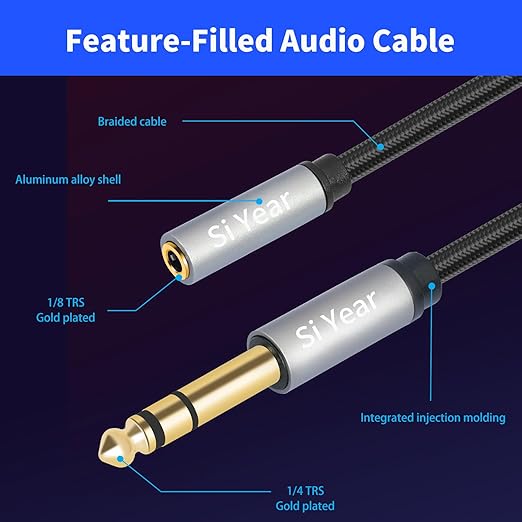 SiYear 1/4" to 3.5mm Headphone Extension Cable, 5FT- 6.35mm Quarter inch Male - Image 7