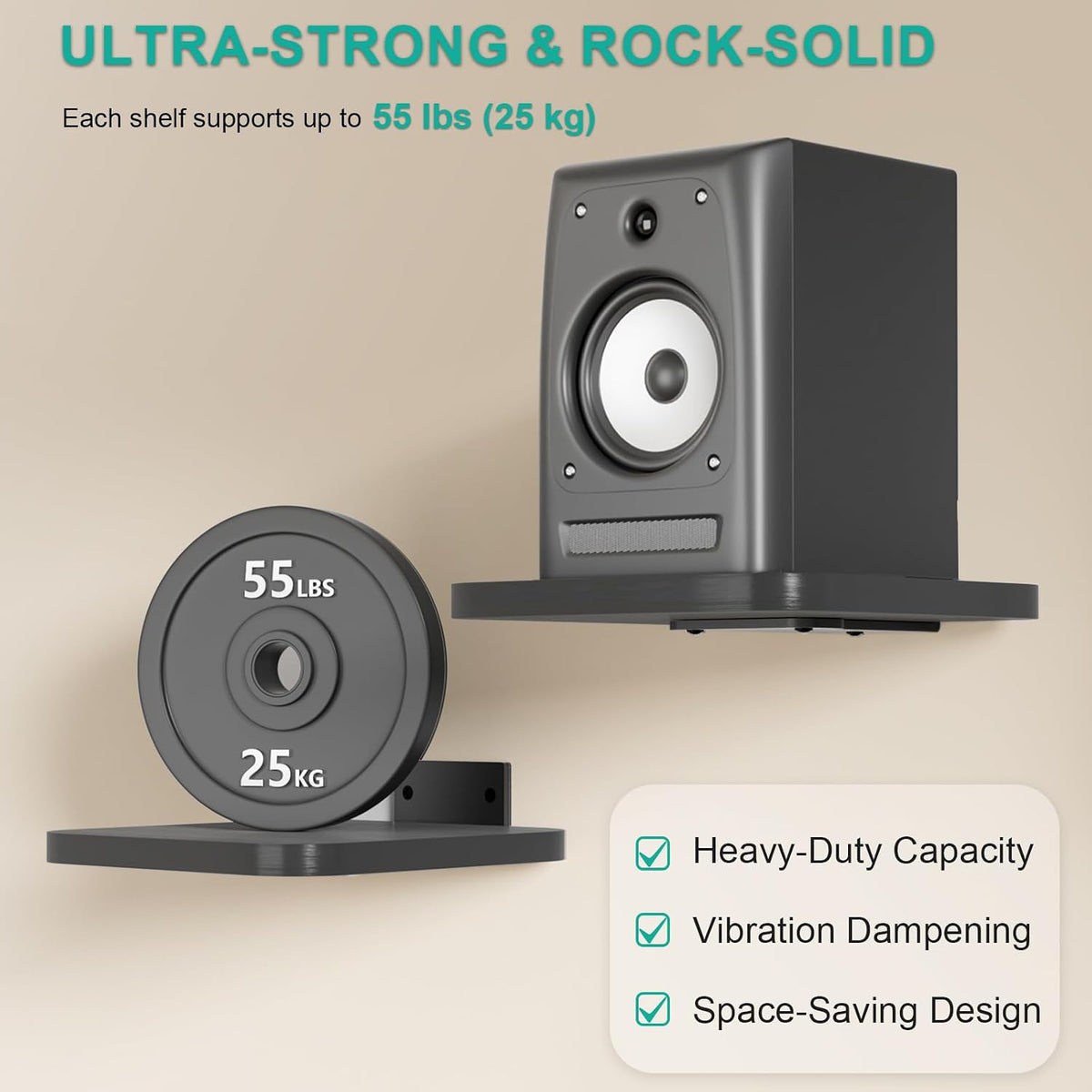 WALI Surround Sound Speaker Wall Mount, 1 Pair Heavy Duty Floating Shelf