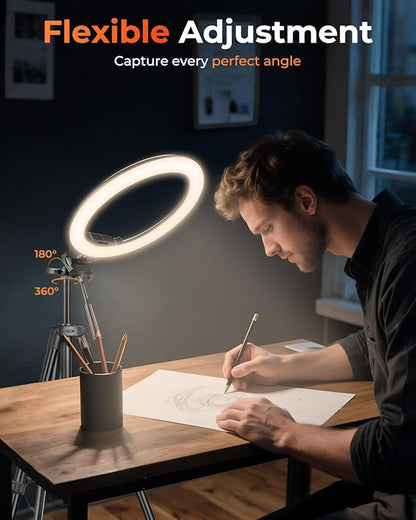 Sensyne 10'' Ring Light with 50'' Extendable Tripod Stand, LED Circle Lights - Image 5