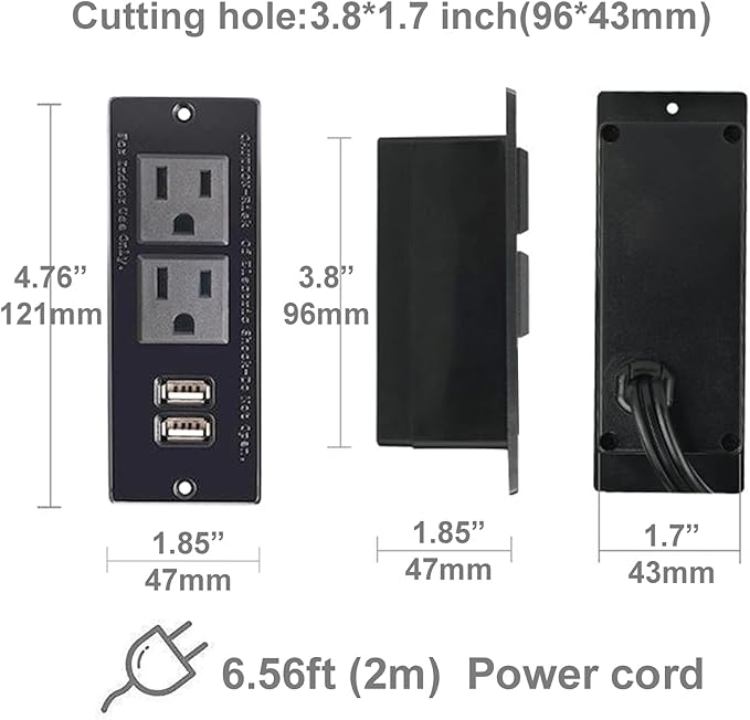 Desktop Power Strip with 2 Outlets 2 USB 2.1A Insert Mounting Built in Desk - Image 2