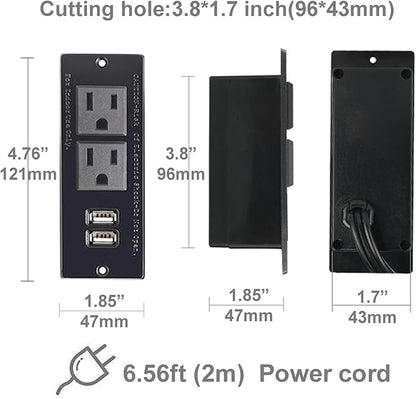Desktop Power Strip with 2 Outlets 2 USB 2.1A Insert Mounting Built in Desk - Image 2
