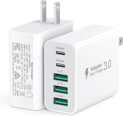 60W Fast Charger Block, 5-Port Dual 30W PD Charging Adapter+QC 3.0 Wall Plug by Dulums