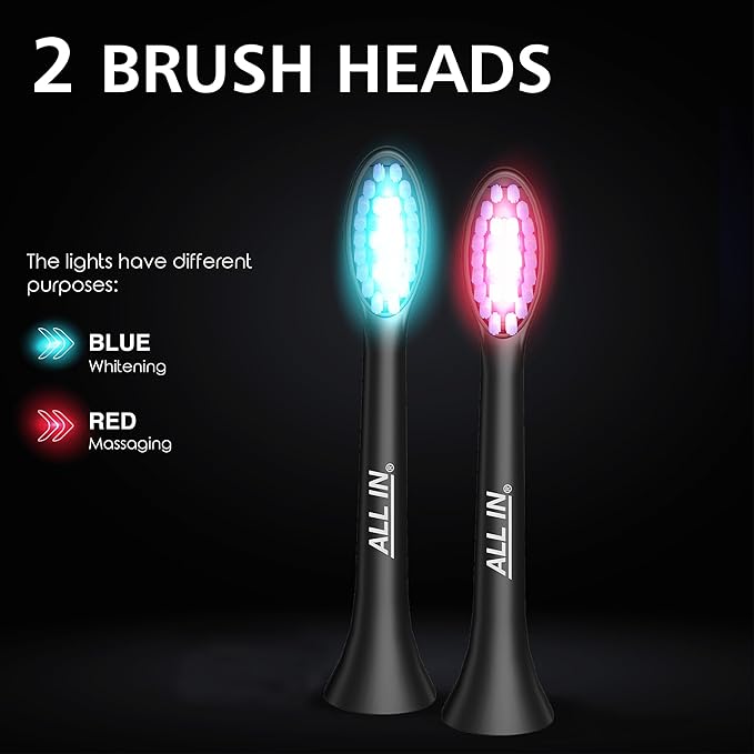 ALL IN Sonic LED Whitening Toothbrush and Replacement Heads Full Set - Image 6