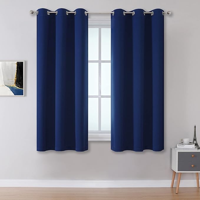 DUALIFE Navy Blue Kitchen Curtains, Short Blackout Curtains by DUALIFE