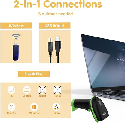 NADAMOO Wireless Barcode Scanner 328 Feet Transmission Distance USB Cordless 1D - Image 2