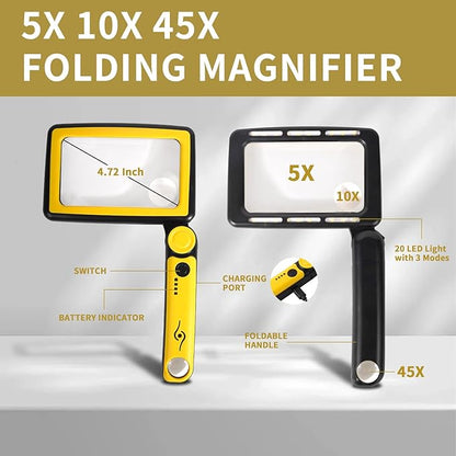 Magnifying Glass with Light, 3 Light Modes Folding Lighted Magnifying Glass - Image 5