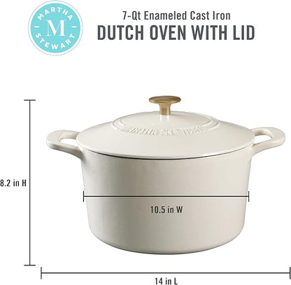 MARTHA STEWART Gatwick 7-Quart Enamel Cast Iron Dutch Oven – Linen White - Image 2