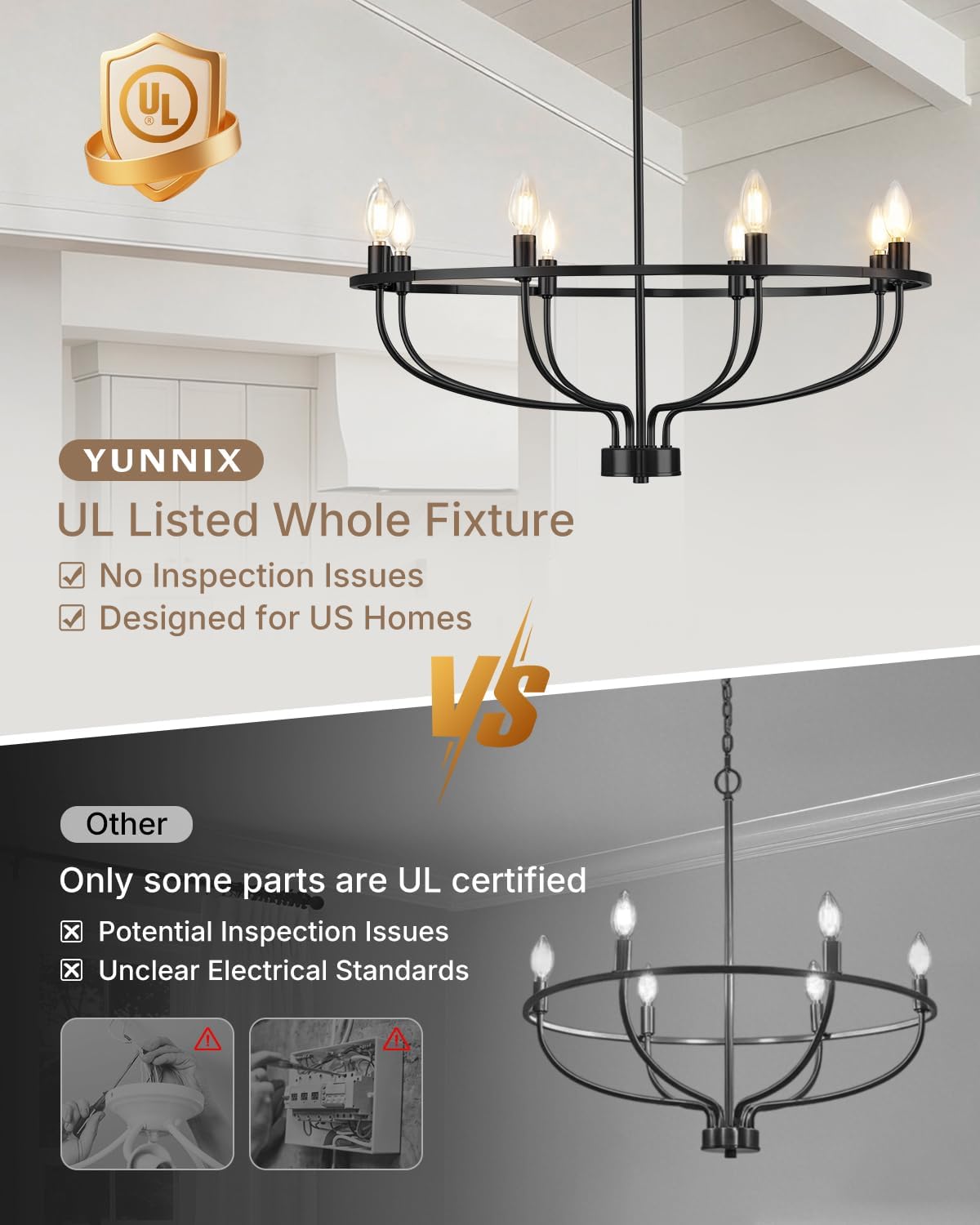 Yunnix 8 Light Black Chandelier for Dining Room Light, 30 Inch Round Large Ca...