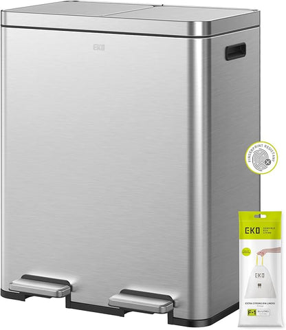 EKO Edison Dual Trash Can for Recycling and Trash, 8+8 Gallons Kitchen Garbage by EKO