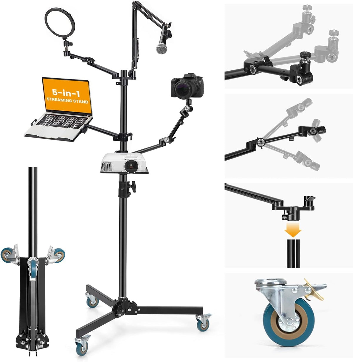 tarion 5-in-1 live streaming floor stand with wheels, main product view