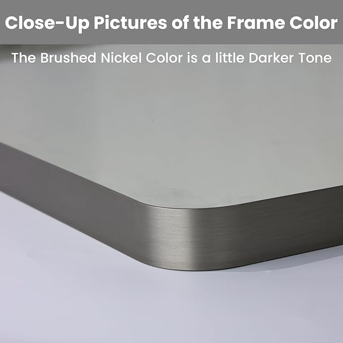 LOAAO 32X36 Inch Brushed Nickel Bathroom Mirror, Rounded Rectangle Silver Metal - Image 3