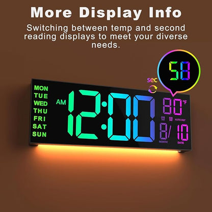 JALL 13" Large Digital Wall Mount Clock, Count Down Timer, Big LED, 8 RGB Color - Image 9