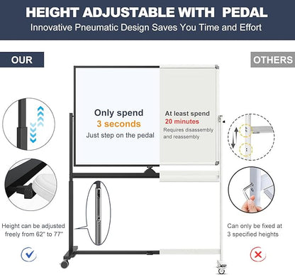 Rolling Whiteboard, 48 x 32 Inches Magnetic White Board - Image 2