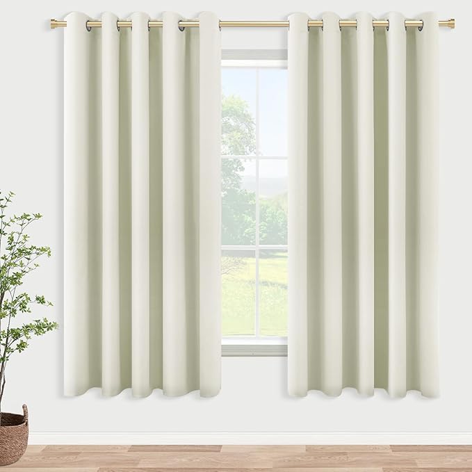 KOUFALL Room Darkening Curtains 63 Inches Long x 72w, 70%-80% Blackout Cream by KOUFALL