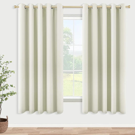 KOUFALL Room Darkening Curtains 63 Inches Long x 72w, 70%-80% Blackout Cream by KOUFALL
