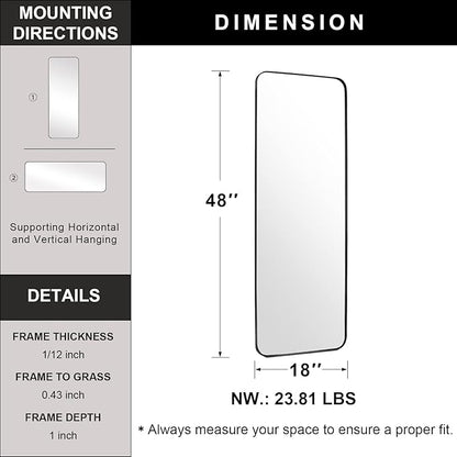 ANDY STAR 18" x 48" Full Length Wall Mirror, Large Black Mirror - Image 4