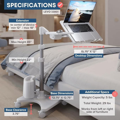 LEVO G2 Deluxe Adjustable Laptop Stand – Rolling Computer Desk & Ergonomic Table - Image 3