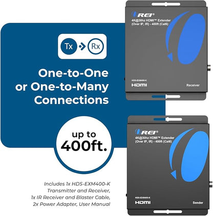 OREI 4K HDMI Extender Over IP CAT6-4K@30Hz One to Many Upto 400 Feet, Loop Out - Image 9