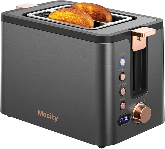 Mecity Toaster 2 Slice Stainless Steel Body Timer, Bagel/Defrost/Reheat/Cancel by Mecity