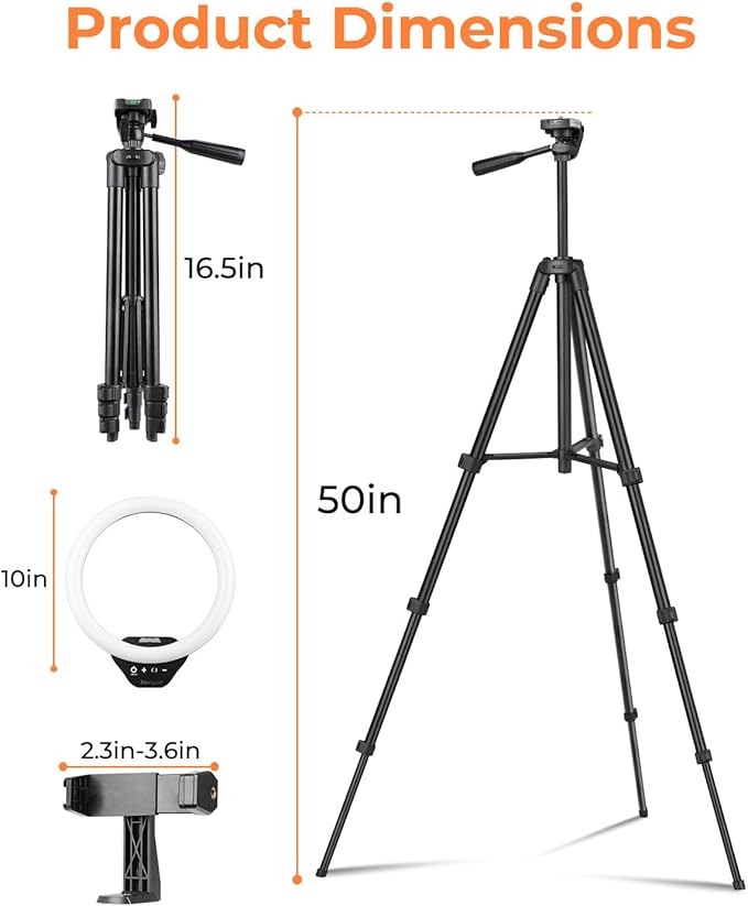 Sensyne 10'' Ring Light with 50'' Extendable Tripod Stand, LED Circle Lights - Image 4