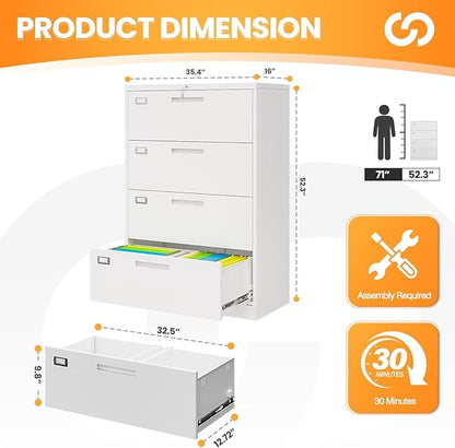 4 Drawer File Cabinets for Home Office, Metal Filing Cabinet - Image 3