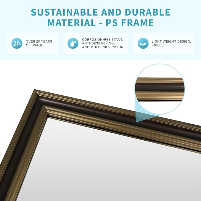 Retro Copper Effect Framed Wall Mirror, 24x32 Rectangle Mirror, - Image 4