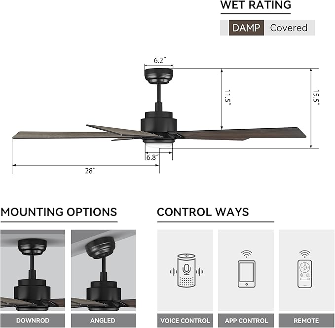 SMAAIR Smart Ceiling Fan with Light, 56inch Indoor and Outdoor ceiling fan with - Image 5