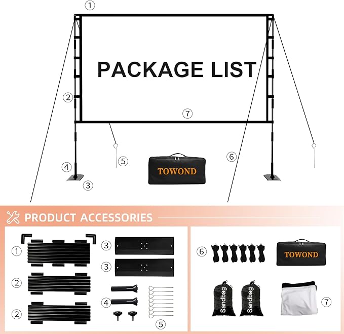 TOWOND Projector Screen and Stand, 120 inch Outdoor Projector Screen Indoor - Image 5