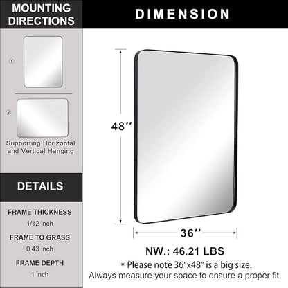 ANDY STAR 36”x48” Black Bathroom Mirror, Wall Mirror - Image 4