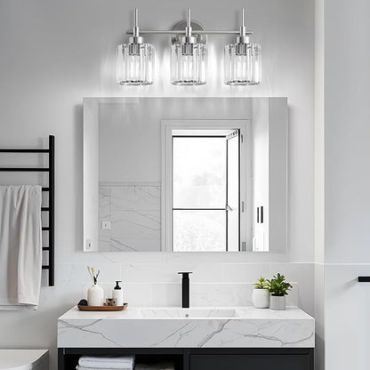 EJIAXIN 3 Light Crystal Bathroom Light Fixtures, Brushed Nickel Vanity Mirror - Image 8