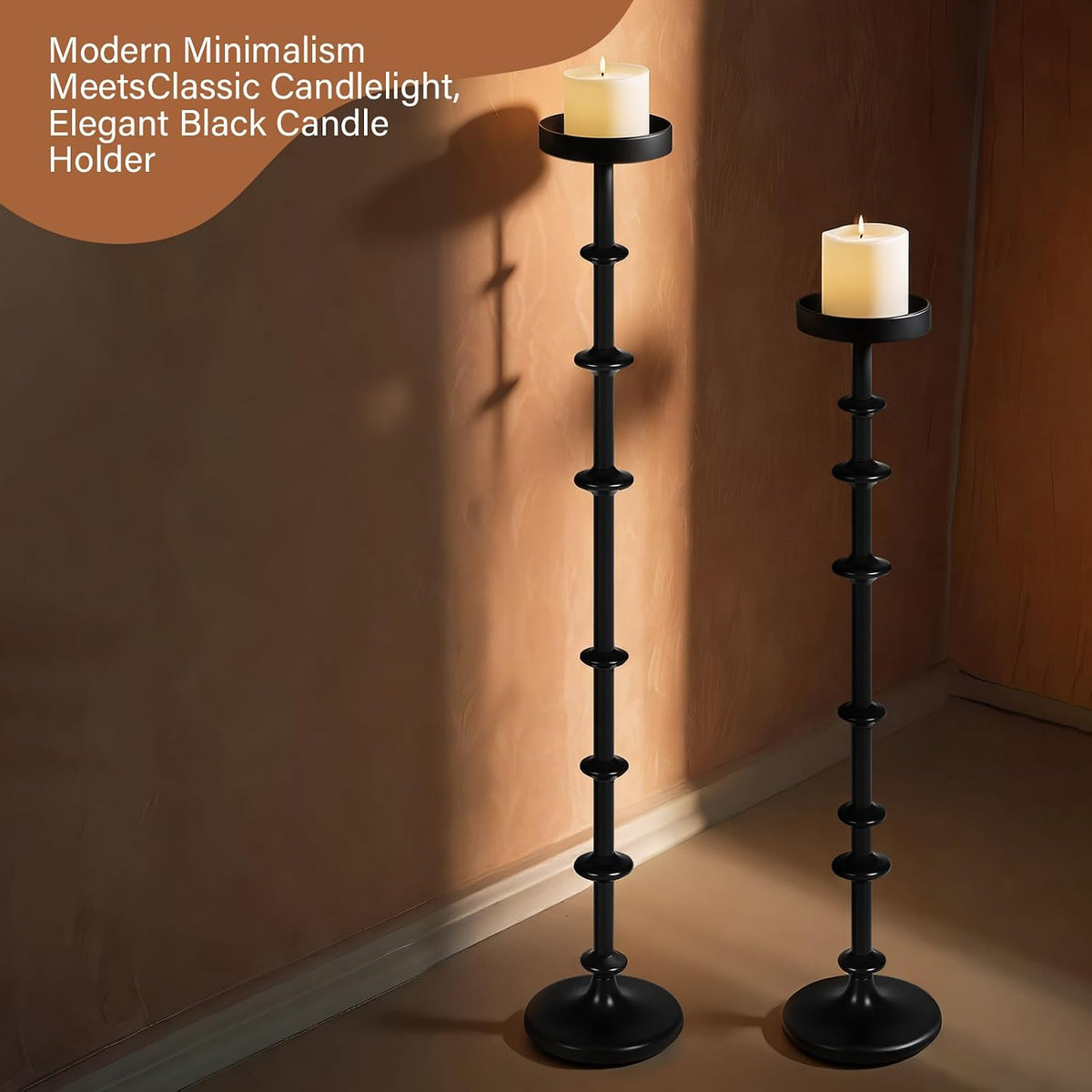Maxdot Black Metal Pillar Candle Holder 36" 29" Tall Decorative Tap...