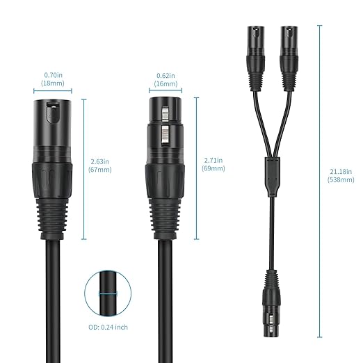 5 Pack XLR Splitter Cable, 1 Female to 2 Male, 1.5FT Stereo Mic to L&R Audio - Image 3