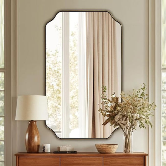 ANDY STAR 24"x40" Gold Mirror, Brushed Brass Scalloped Wall Mirror, Unique by ANDYSTAR