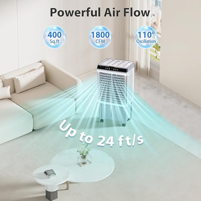 LifePlus Evaporative Air Cooler 1800 CFM Swamp Cooler Portable Cooling Fan - Image 2